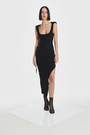 HARNESS KNIT DRESS W/ SHOULDER PADS