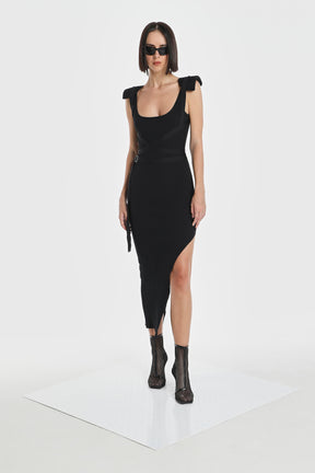 HARNESS KNIT DRESS W/ SHOULDER PADS