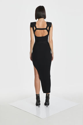 HARNESS KNIT DRESS W/ SHOULDER PADS