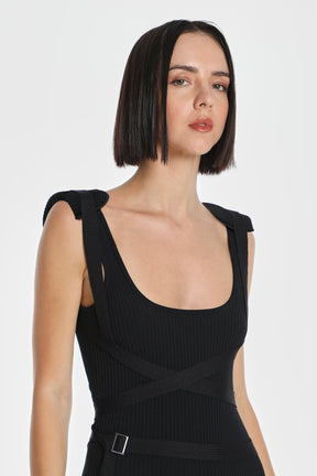HARNESS KNIT DRESS W/ SHOULDER PADS