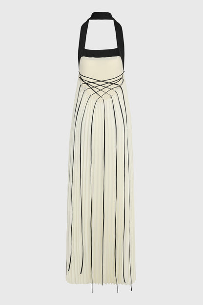 HALTER ACCENT PLEATED DRESS