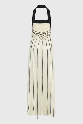 HALTER ACCENT PLEATED DRESS