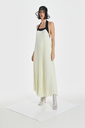 HALTER ACCENT PLEATED DRESS