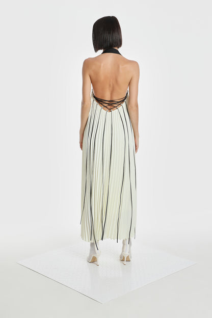 HALTER ACCENT PLEATED DRESS