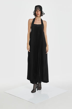 HALTER ACCENT PLEATED DRESS