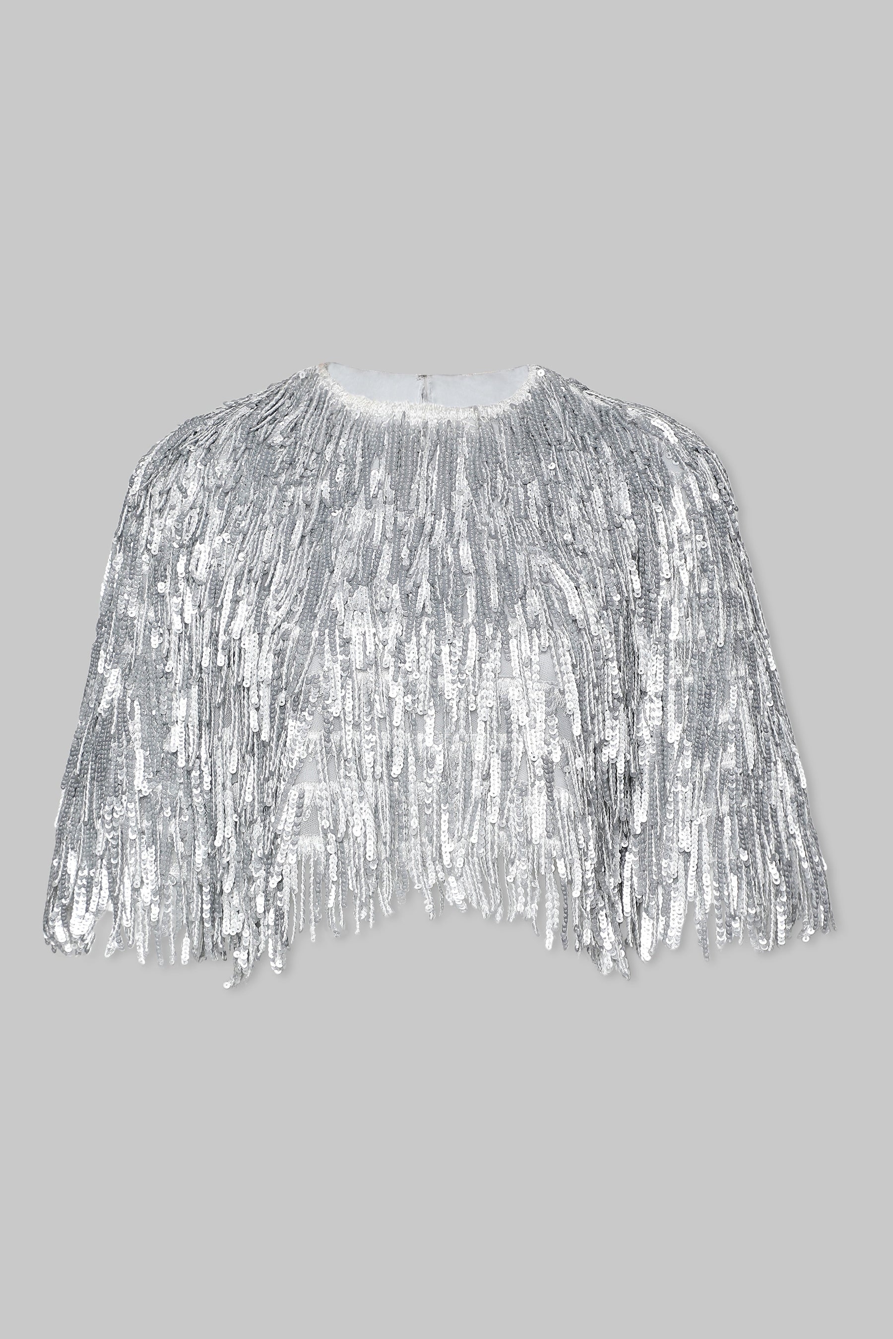 METALLIC FRINGED SEQUIN CROP TOP