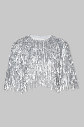 METALLIC FRINGED SEQUIN CROP TOP