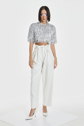 METALLIC FRINGED SEQUIN CROP TOP