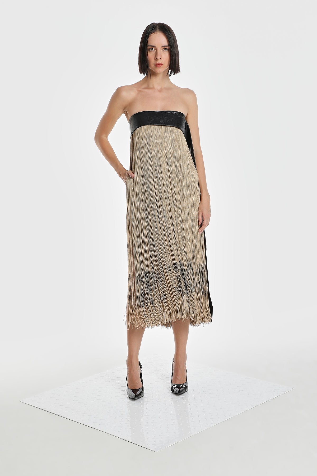 CODE FRINGE STRAPLESS DRESS