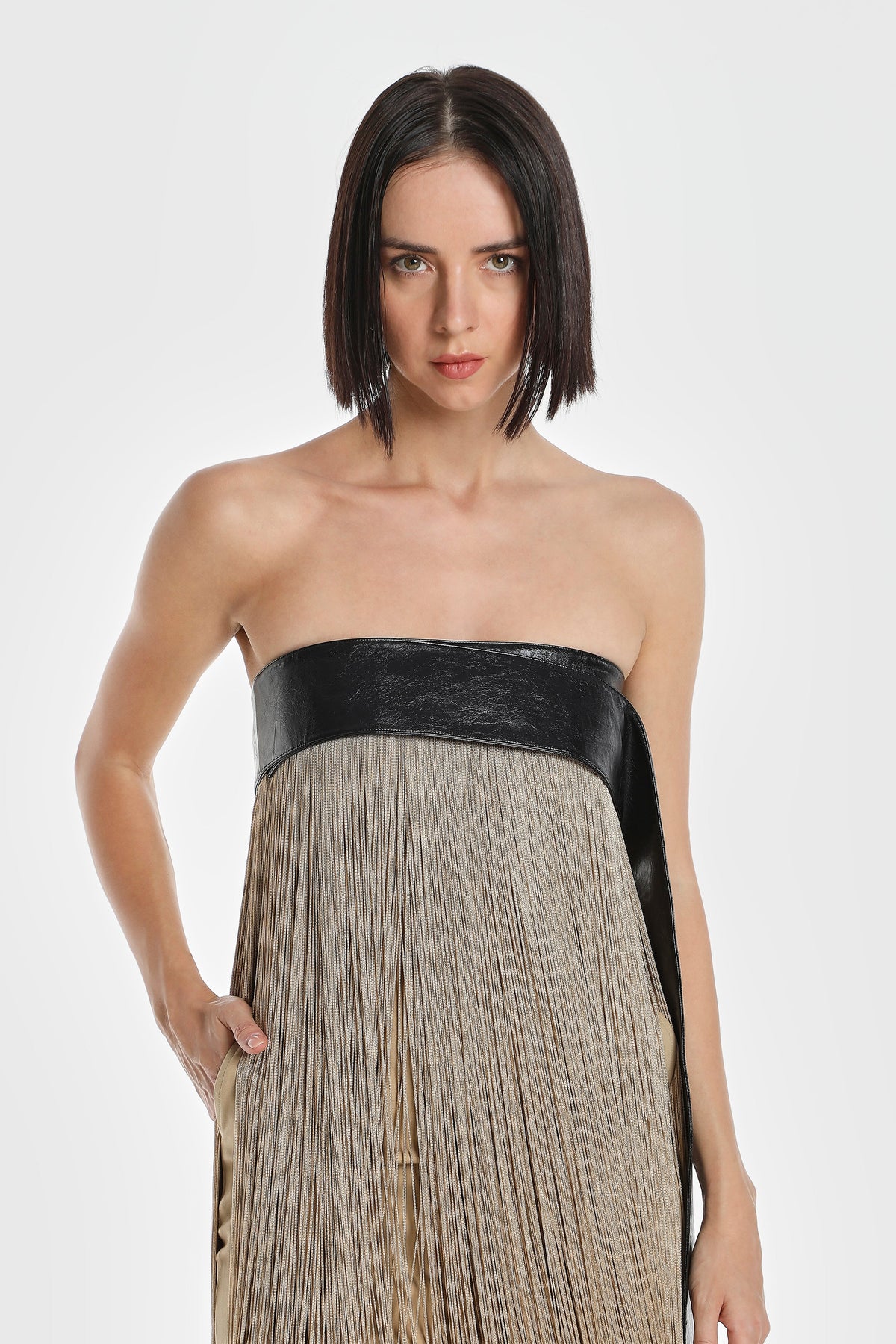 CODE FRINGE STRAPLESS DRESS