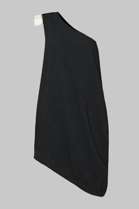 ONE SHOULDER DRESS W/ VEGAN LEATHER SHOULDER PAD