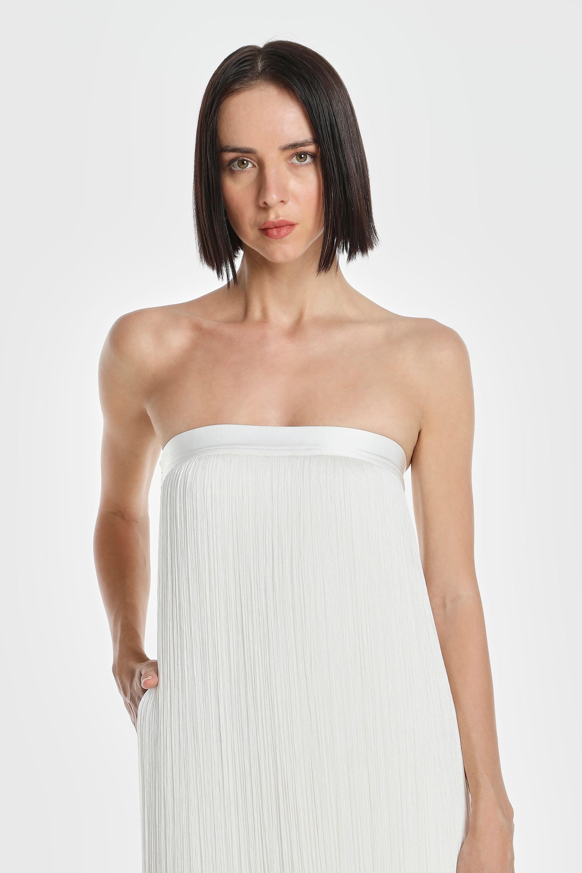 CODE FRINGE STRAPLESS DRESS