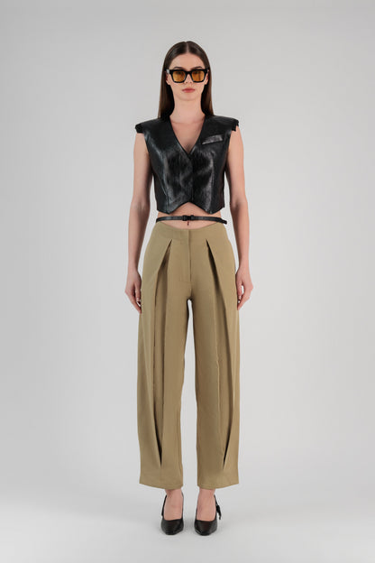 VEGAN LEATHER CROP VEST W/ SHOULDER PADS
