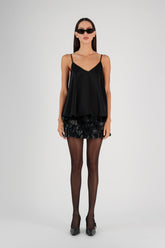 VEGAN LEATHER SEQUIN MINI SKIRT