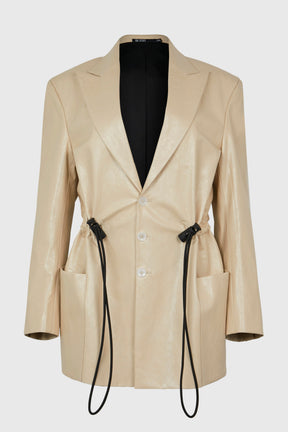 OVERSIZED VEGAN LEATHER BLAZER W/ DRAWSTRING