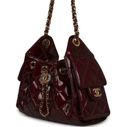 Chanel Mini 25 Hobo Bag Burgundy Patent Lambskin Gold Hardware