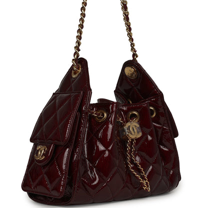 Chanel Mini 25 Hobo Bag Burgundy Patent Lambskin Gold Hardware