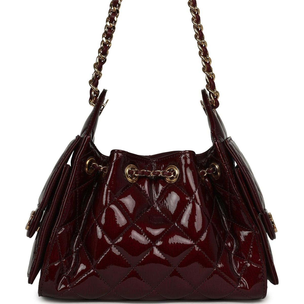 Chanel Mini 25 Hobo Bag Burgundy Patent Lambskin Gold Hardware