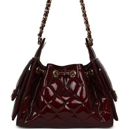 Chanel Mini 25 Hobo Bag Burgundy Patent Lambskin Gold Hardware