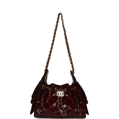 Chanel Mini 25 Hobo Bag Burgundy Patent Lambskin Gold Hardware