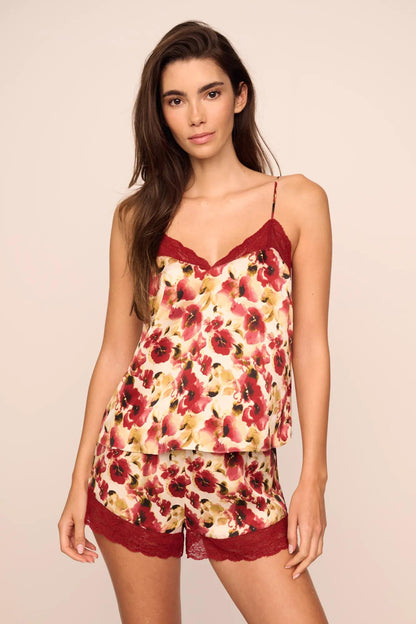 Eberjey x  Lily Aldridge - Washable Silk Printed Lace Cami & Short Set