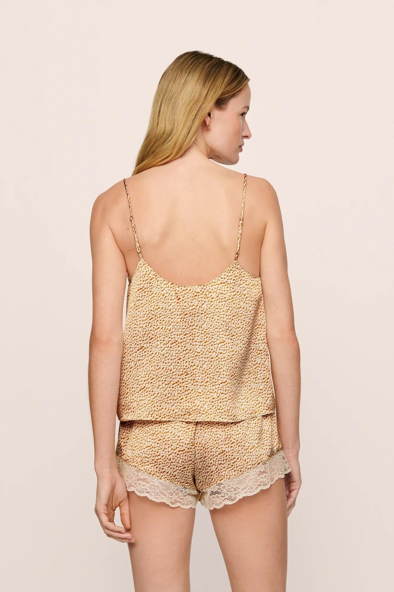 Washable Silk Printed Lace Cami & Short Set