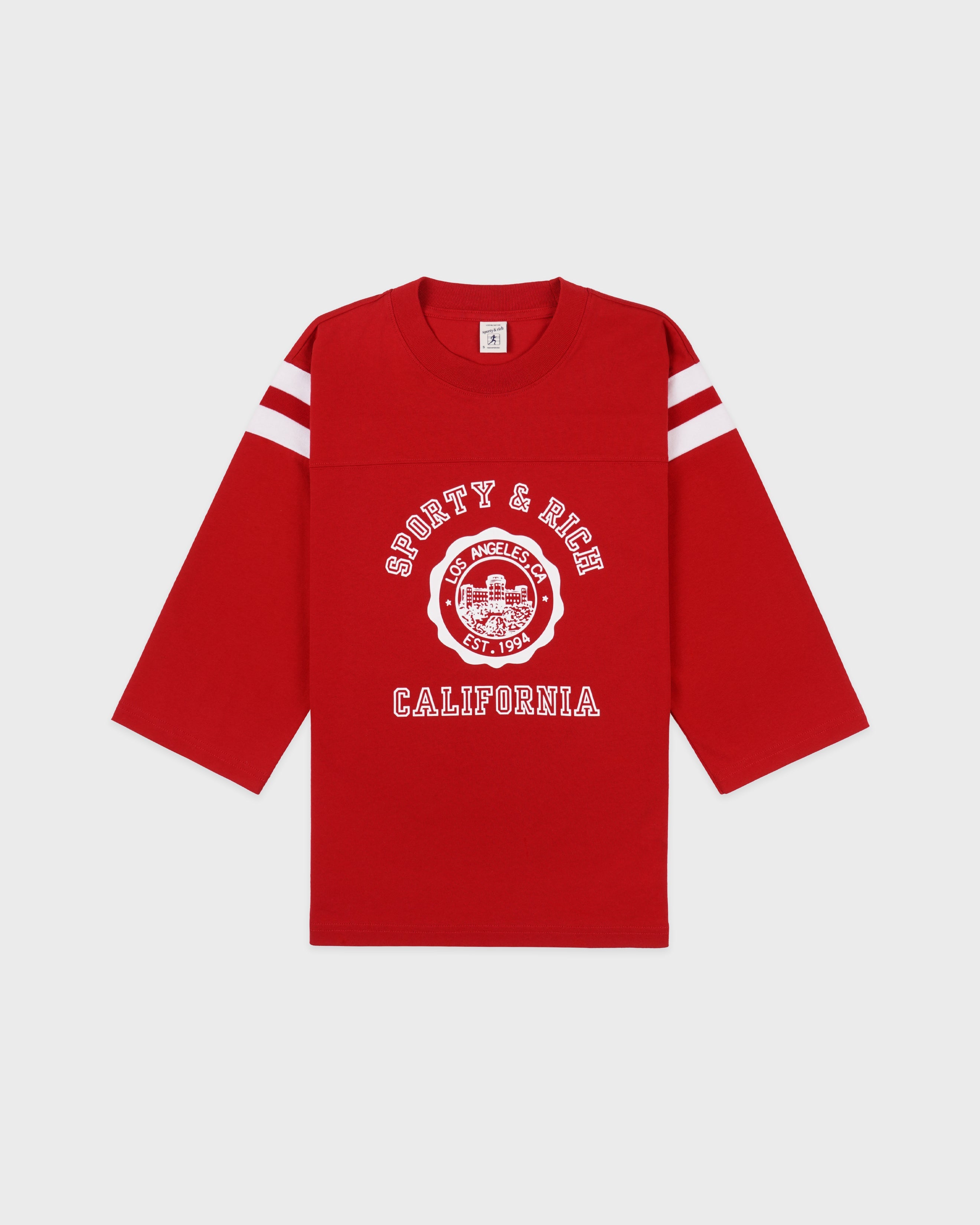 California Emblem Long Football Tee - Ruby/White