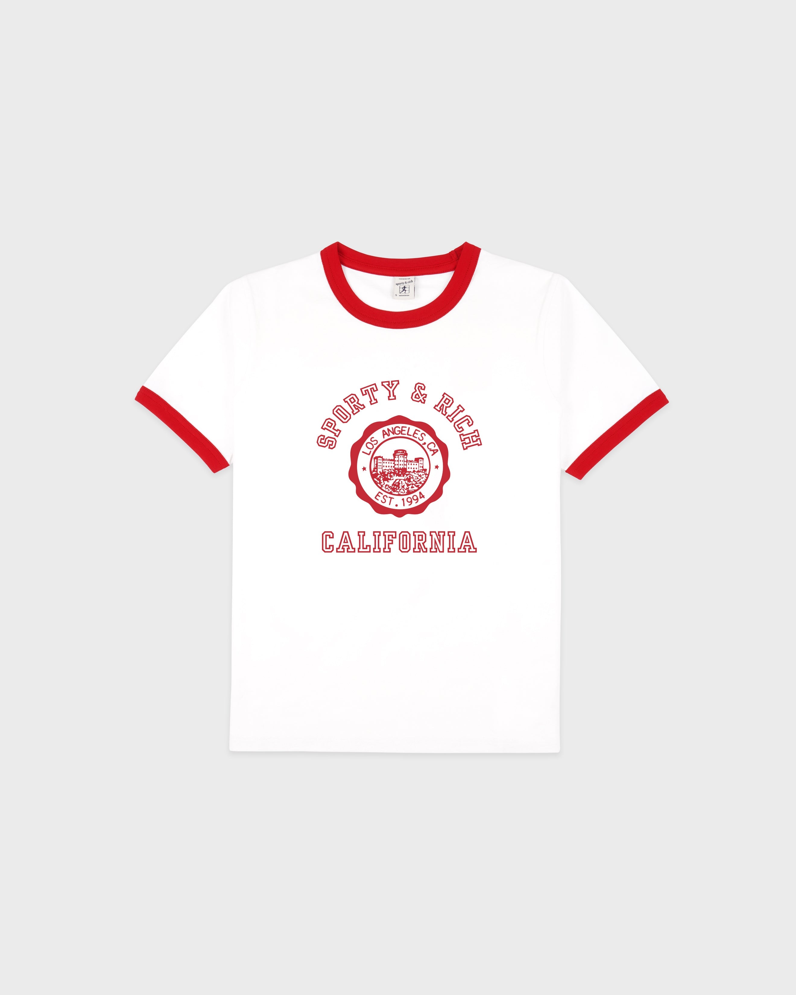 California Emblem Ringer Tee - White/Ruby