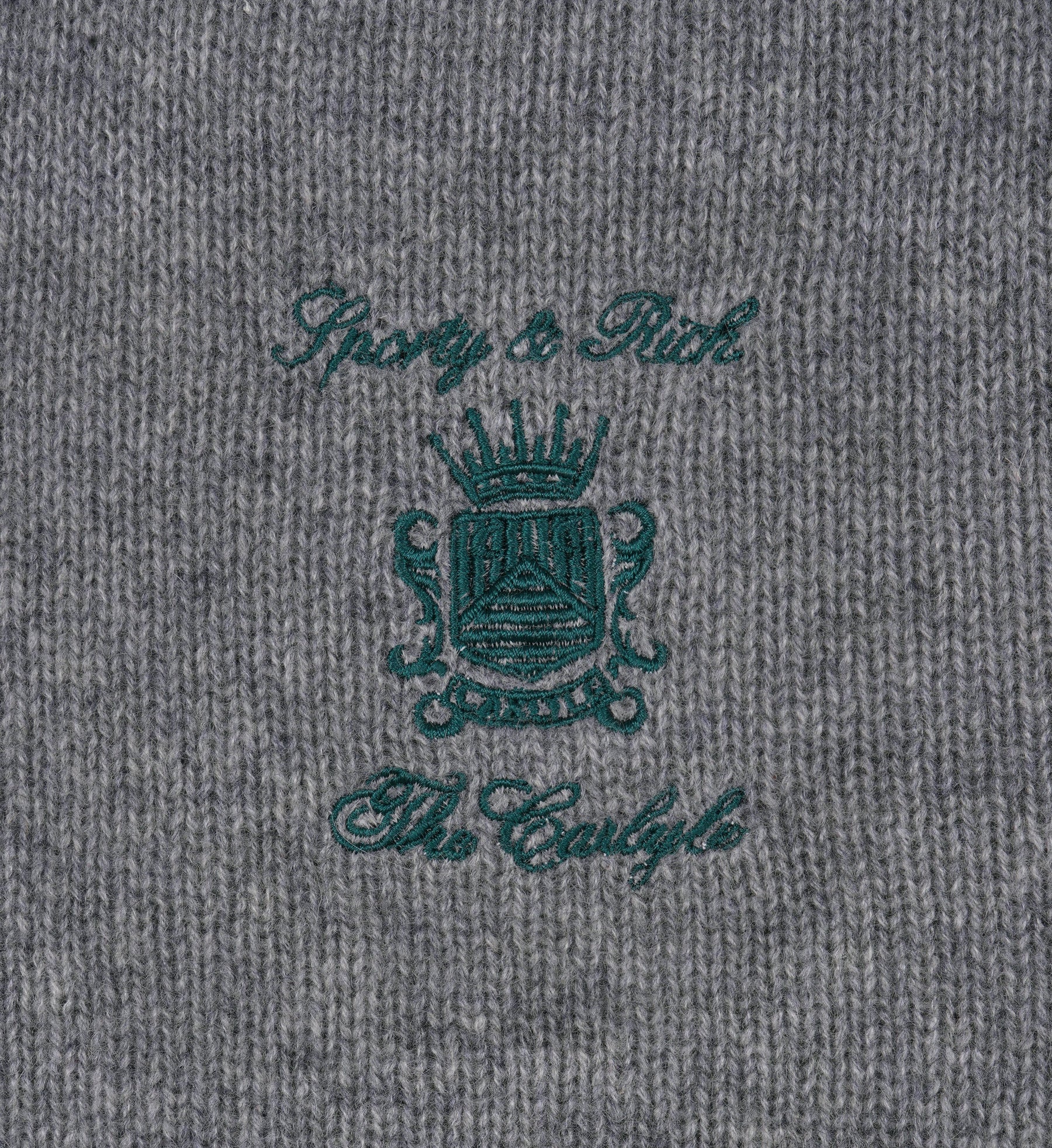 The Carlyle Crest Cashmere Crewneck - Heather Gray/Forest