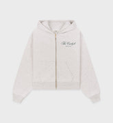 The Carlyle Script Cropped Zip Hoodie - Heather Gray/Forest