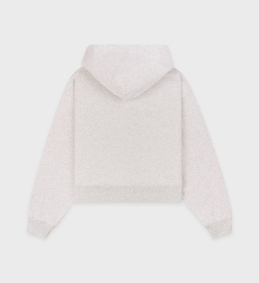 The Carlyle Script Cropped Zip Hoodie - Heather Gray/Forest