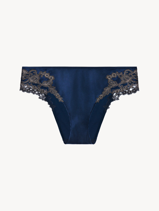 Blue silk medium briefs with frastaglio