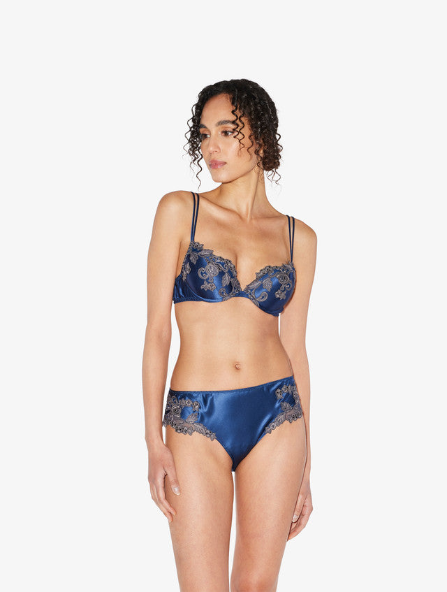 Blue silk medium briefs with frastaglio