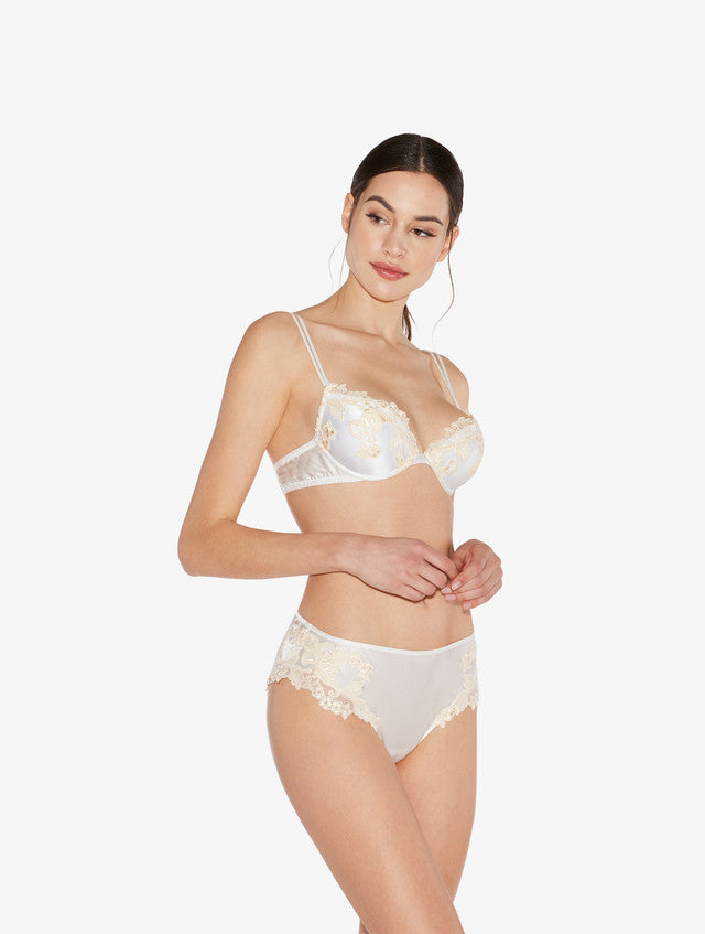 White silk medium briefs with frastaglio
