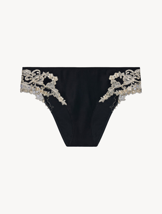 Black silk medium briefs with frastaglio