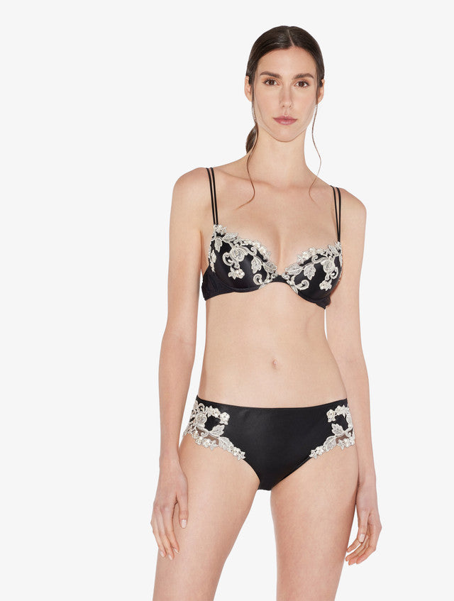 Black silk medium briefs with frastaglio