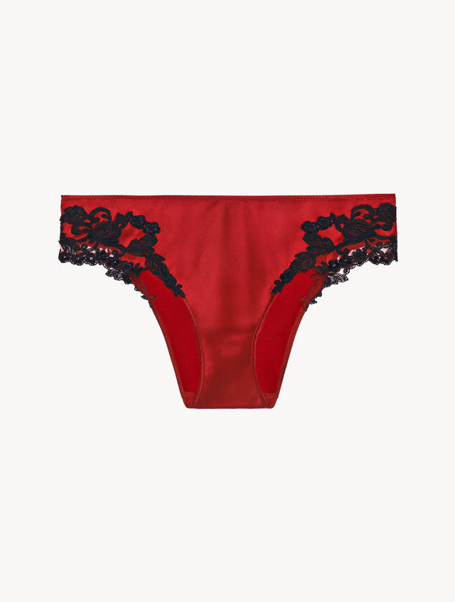 Red silk medium briefs with frastaglio
