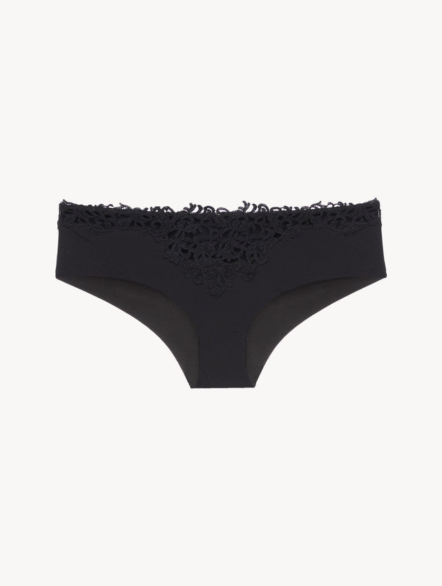 Black hipster briefs with macramé