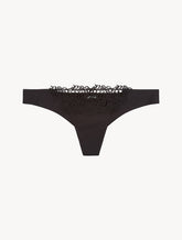 Black thong with macramé