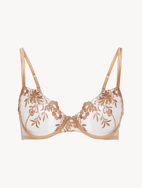 Underwired Bra in beige Lycra with embroidered tulle
