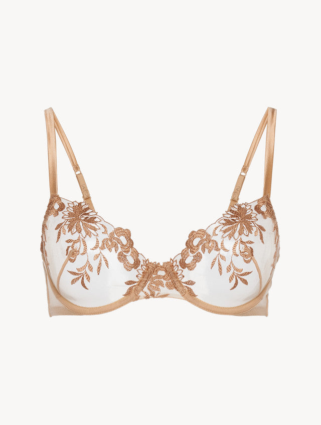 Underwired Bra in beige Lycra with embroidered tulle