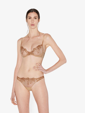 Underwired Bra in beige Lycra with embroidered tulle
