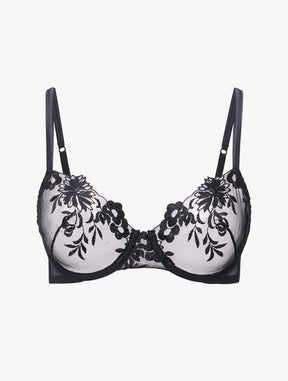 Underwired Bra in Black Lycra with embroidered tulle