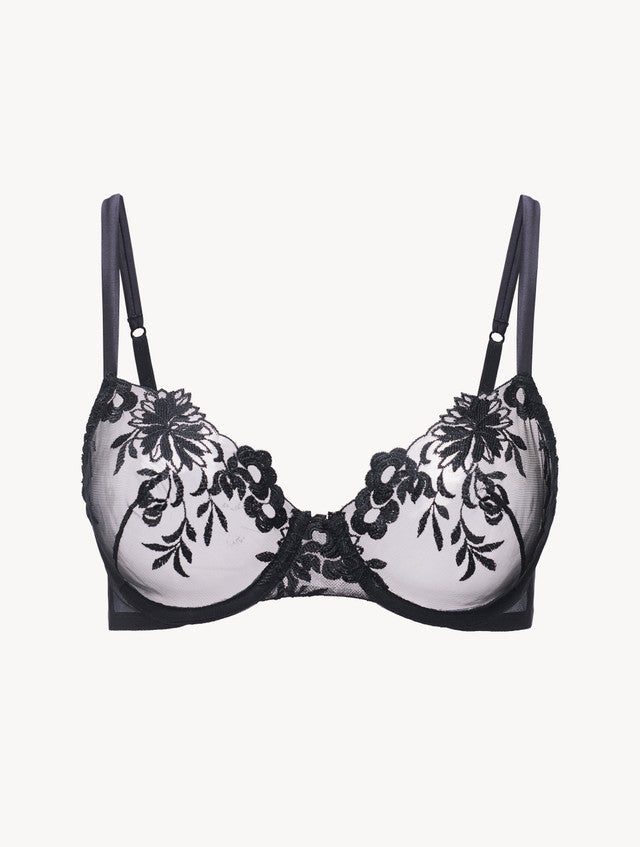 Underwired Bra in Black Lycra with embroidered tulle