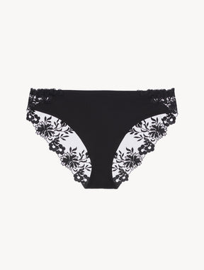 Medium Brief in Black Lycra with embroidered tulle