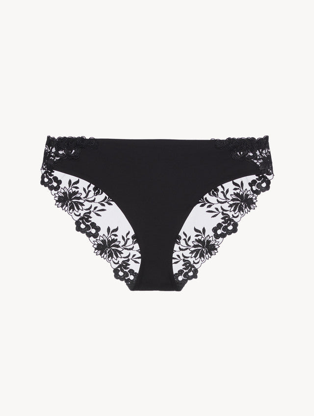 Medium Brief in Black Lycra with embroidered tulle