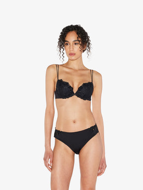 Medium Brief in Black Lycra with embroidered tulle