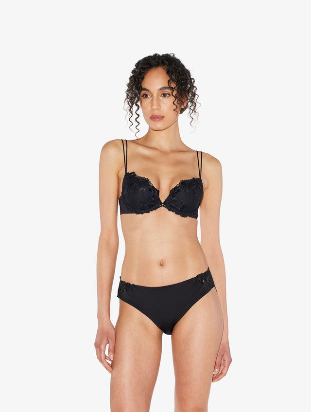 Medium Brief in Black Lycra with embroidered tulle