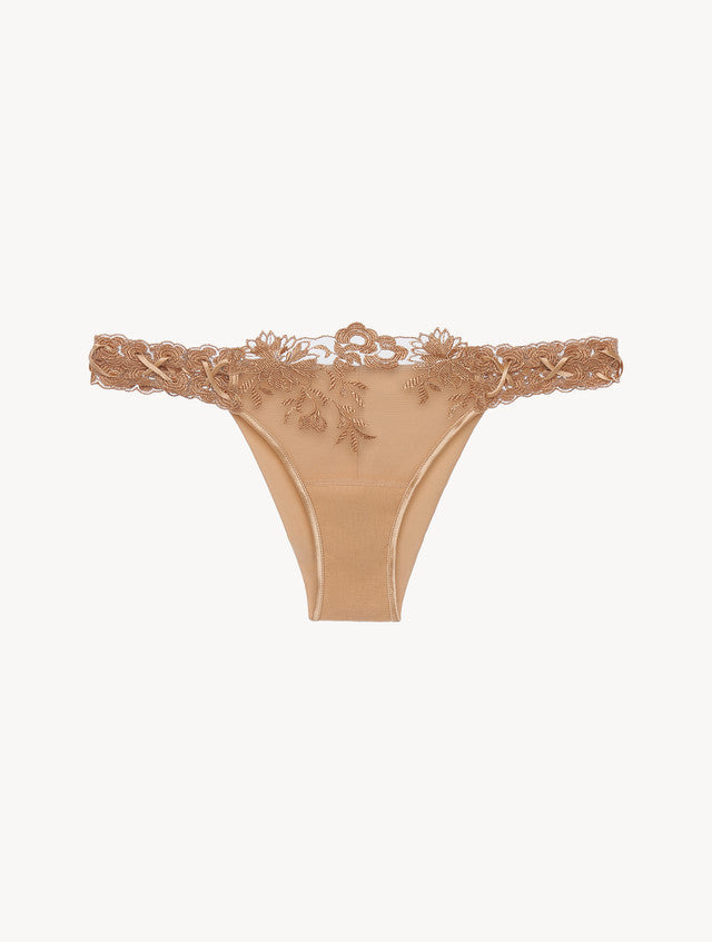 Brazilian Brief in beige Lycra with embroidered tulle