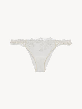 Brazilian Brief in off-white Lycra with embroidered tulle